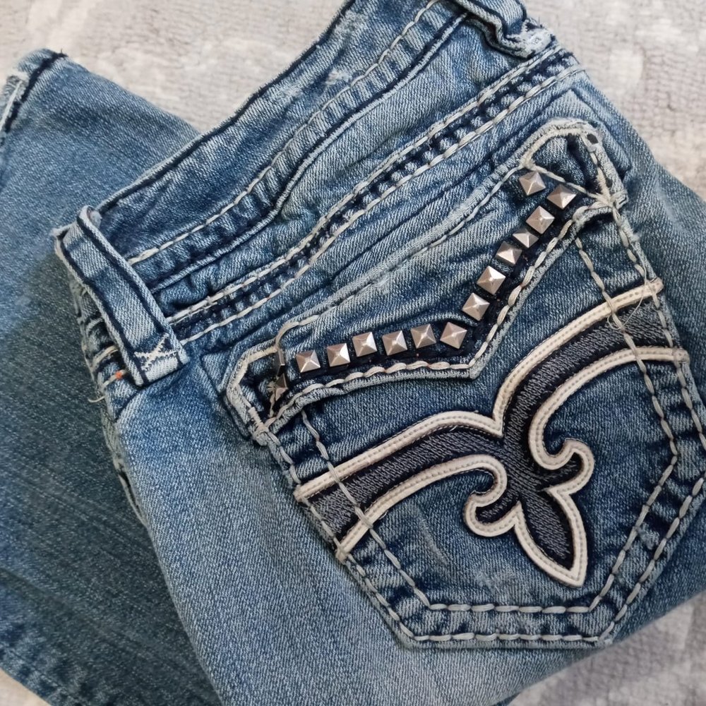 SOLD Rock Revival Liberty Studded Distressed Jeans 28 - Picture 2 of 5